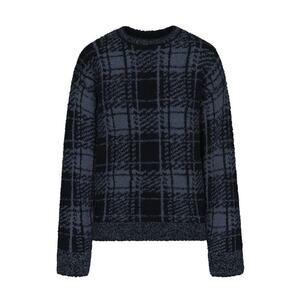 SKIMS Fuzzy Plaid Sweater Blue Black Plaid - S